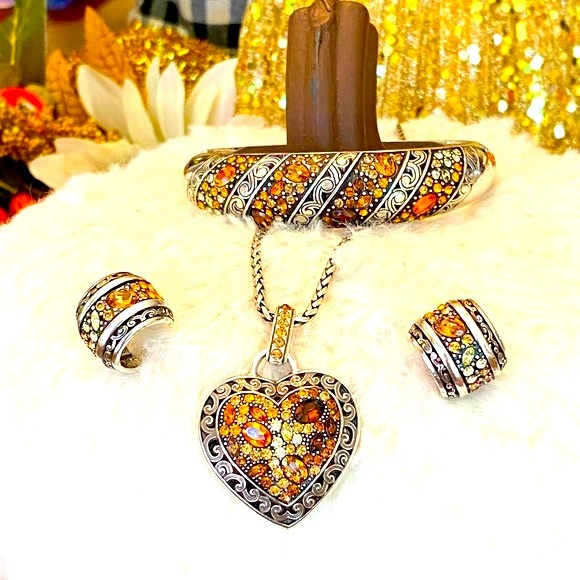 Brighton CRYSTAL VOYAGE Amber Gold Crystal Heart Necklace Bracelet Earrings RARE - Picture 3 of 16